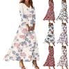 Women's Casual 3/4 Sleeve V-Neck Floral Print Maxi A-Line Beach Dress