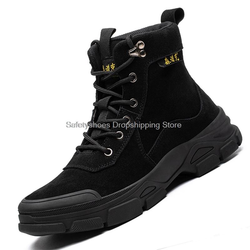 Fashion High Top Soft Safety Shoes For Men Work Sneakers Steel Toe Cap Kevlar Midsole Anti-punture Work Sneakers Ankle Winter Boots Male