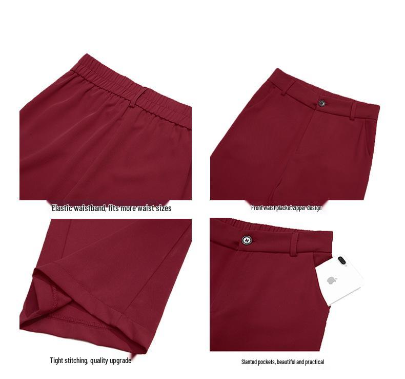 Women's High Waist Wide Leg Ice Silk Trousers - Slimming, Casual, Black, Floor-Length