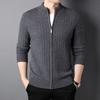 100 Pure Wool Cardigan Men's Half Turtleneck Top Middle-aged Spring and Autumn Full Wool Knitted Jacket High-end Sense