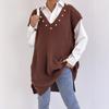 Ladies' Loose Sweater Dress, Vest Dress, Deep V-neck Beaded Sweater, Waistcoat