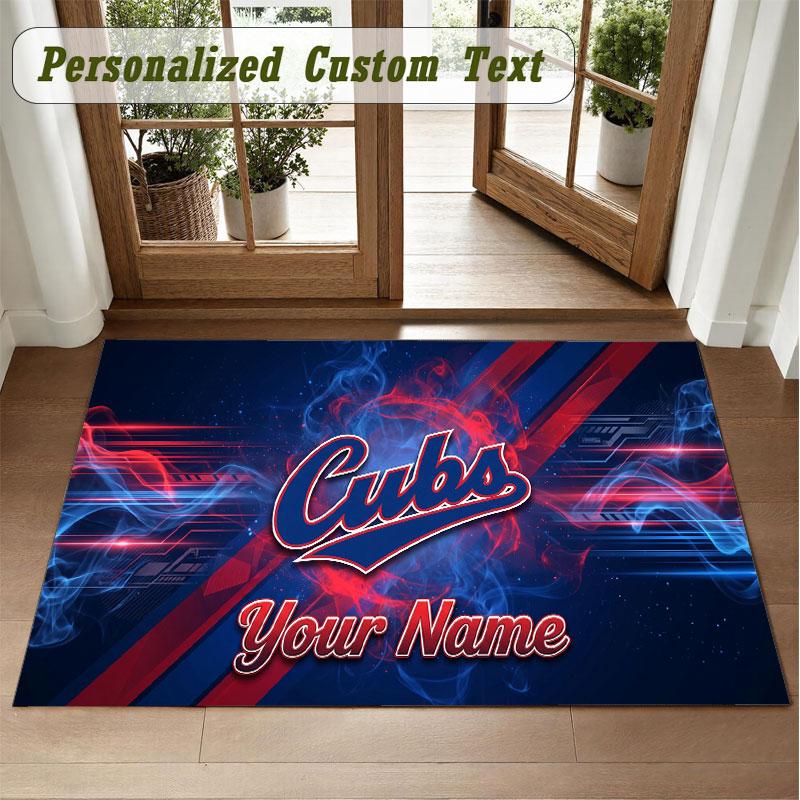Crystal Velvet Square Rug Custom NameChicago Cubs Pattern Non Slip Home Floor Decor Rug