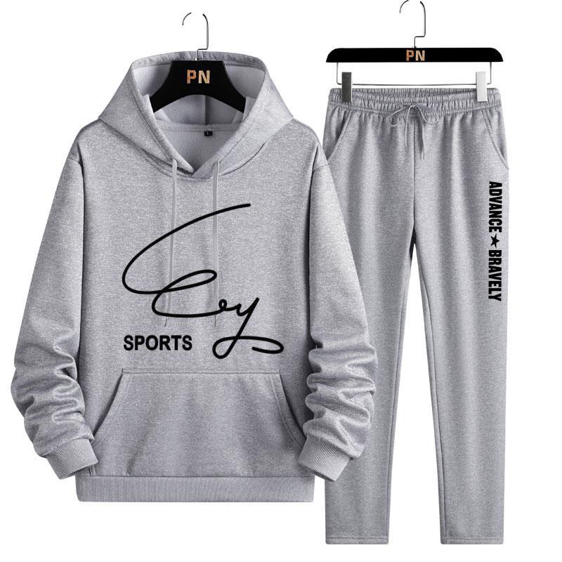 Мужской свитер с капюшоном, состоящий из двух частей, флисовый утеплитель, повседневный спортивный комплект с длинными рукавами, мужской комплект