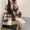 Argyle Knit Mink Fleece Sweater Cardigan - Cozy Autumn/Winter Wear