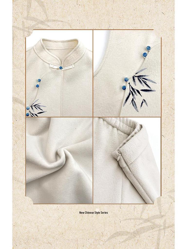 Весна 2025 Новый китайский стиль Жилет со стойкой и юбка-полусолнце Комплект из двух предметов Платье (ZM25201)