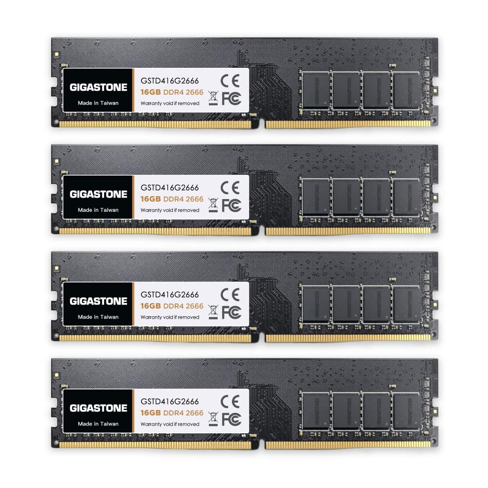 Gigastone 16GBx4 DDR4 2666MHz or CL19 UDIMM 288 Pin Unbuffered PC Desktop Only Memory Module Upgrade [Memory DDR4] (64GB Kit) (2400MHz 2133MHz)