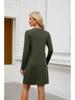 2024 Женское повседневное платье с длинным рукавом и разрезом по подолу, с круглым вырезом