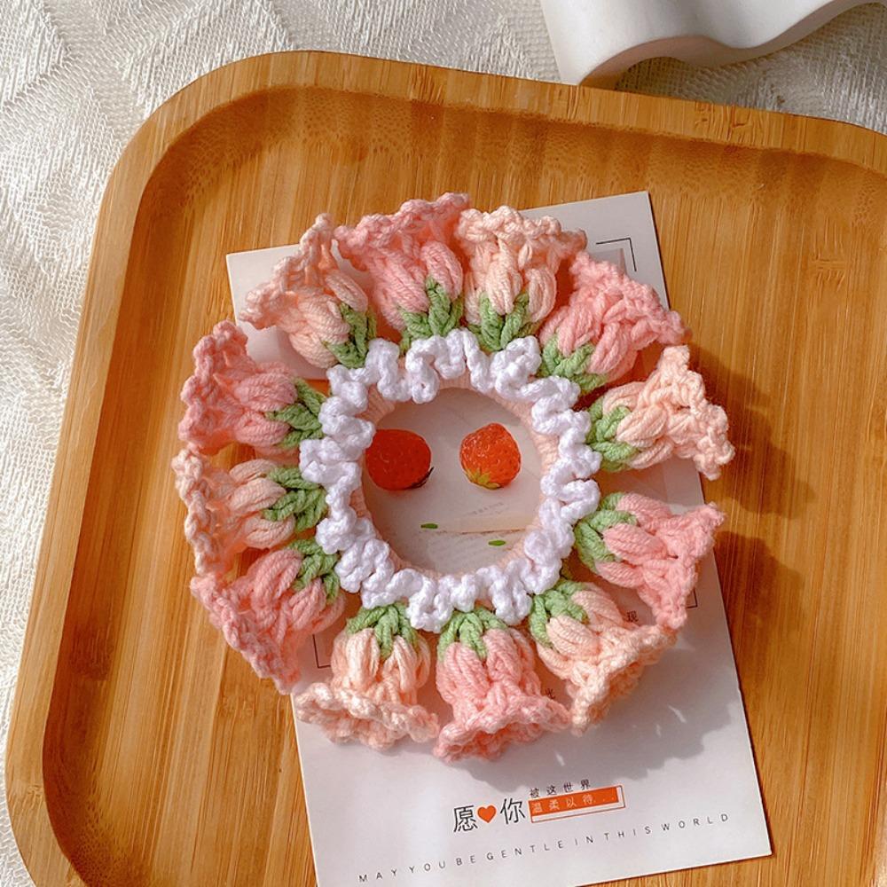 Elastic Crocheted Flower Scrunchies Handmade Sweet Hair Tie Cute Knitted Hair Rope Ponytail Band