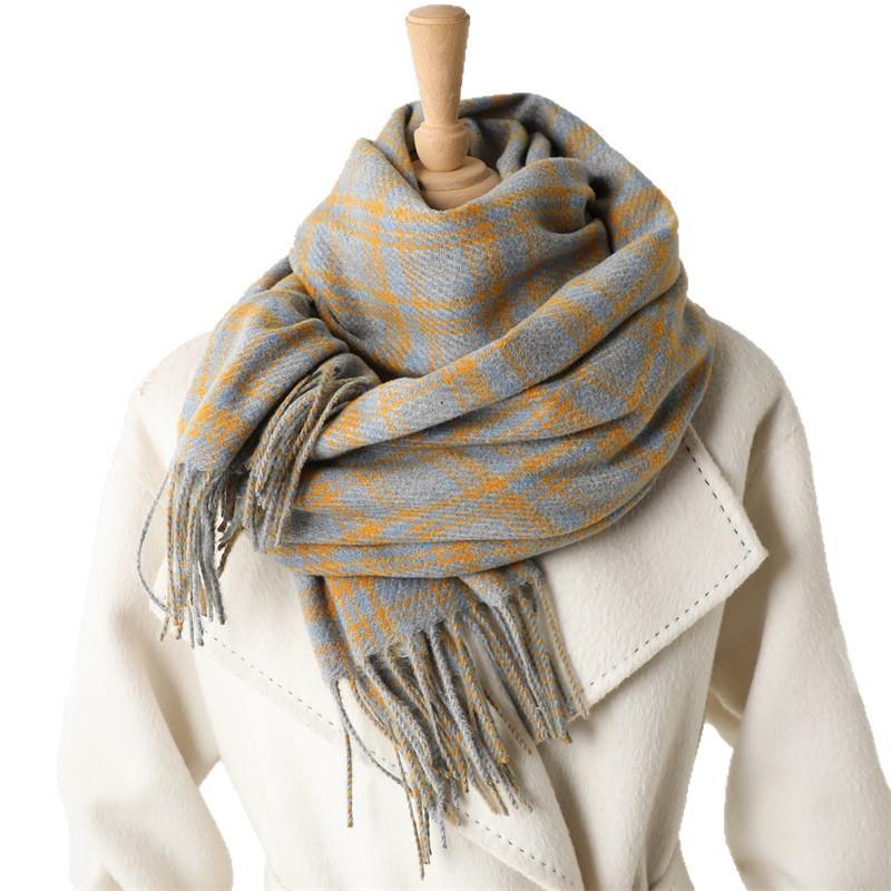 Luxury Brand Winter Women Plaid Cashmere Scarf Warm Neckerchief Pashmina Foulard Blanket Casual Lattice Tassel Scarves Muffler