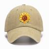 Sunflower Print Cotton Baseball Cap, Floral Pattern Distressed Sport Hat With Adjustable Closure, Sun Protection Peaked Cap