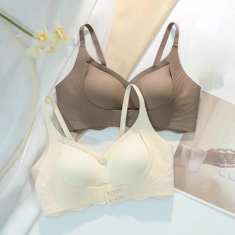 Бюстгальтер пуш-ап для женщин, бесшовное нижнее белье без косточек, мягкий однотонный бюстгальтер с застежкой спереди, сексуальное женское белье