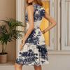 Women's Summer Dress V Neck Sleeveless Casual Hawaiian Print Hem Pleated Dress