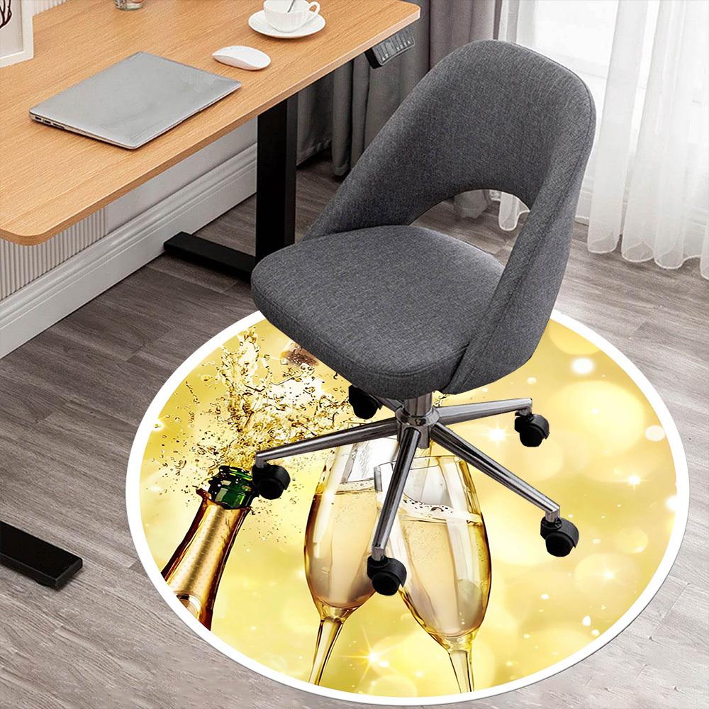 1pc Champagne Celebration Round Chair mat Area Rug - Non-Slip, Floor Mat for Office, Bedroom, home decor Christmas Gift p0811315
