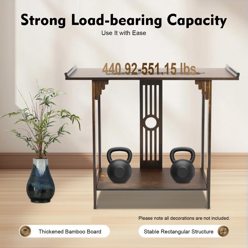 Bymaocar 2-ярусный узкий приставной столик для эспрессо, тонкий акцентный столик, универсальный бамбуковый стол, прочный консольный стол, легко собирается