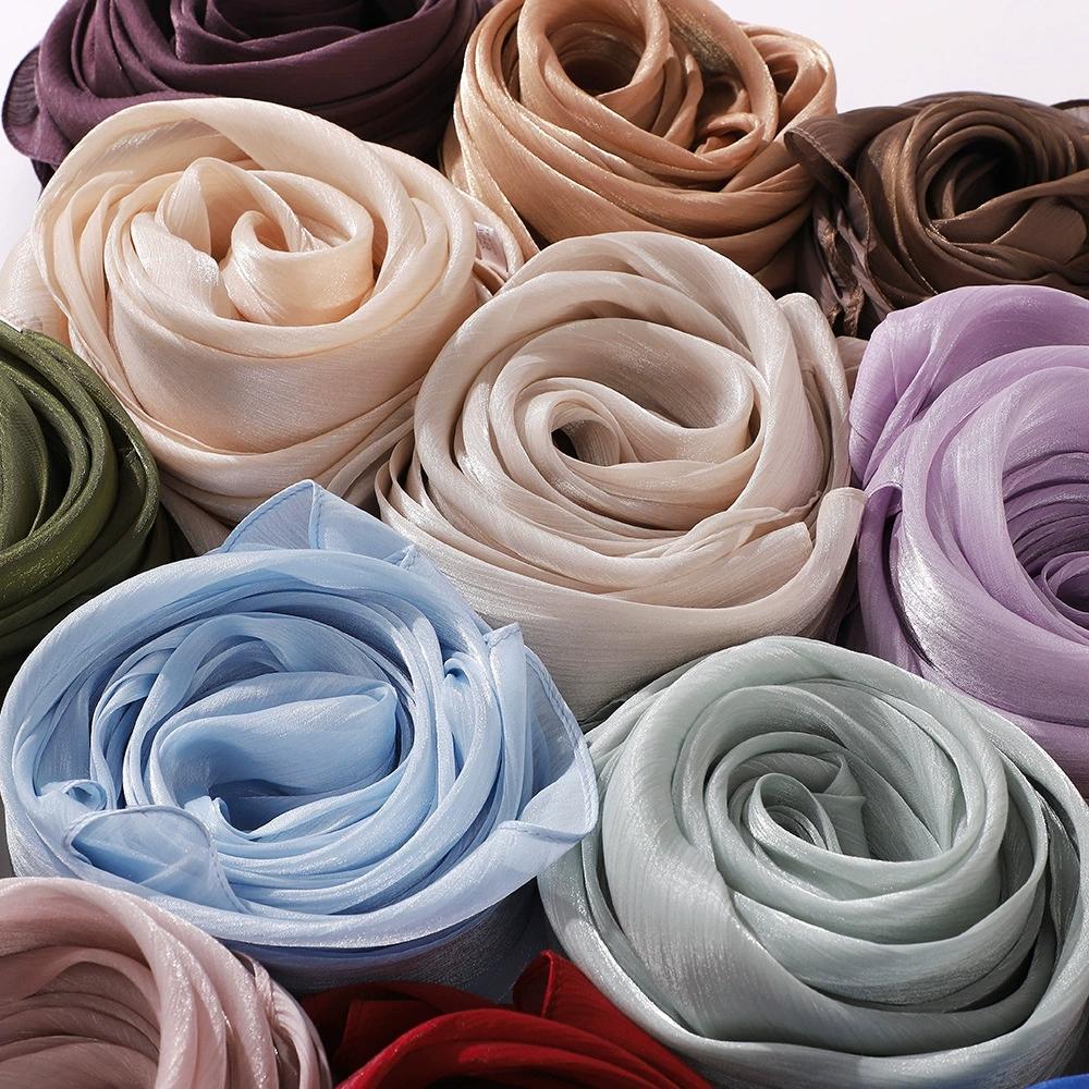 Breathable and Cool Long Scarf Malaysian Shining Imatation Silk Solid Color Scarf Veil Hijab Chiffon Shawl