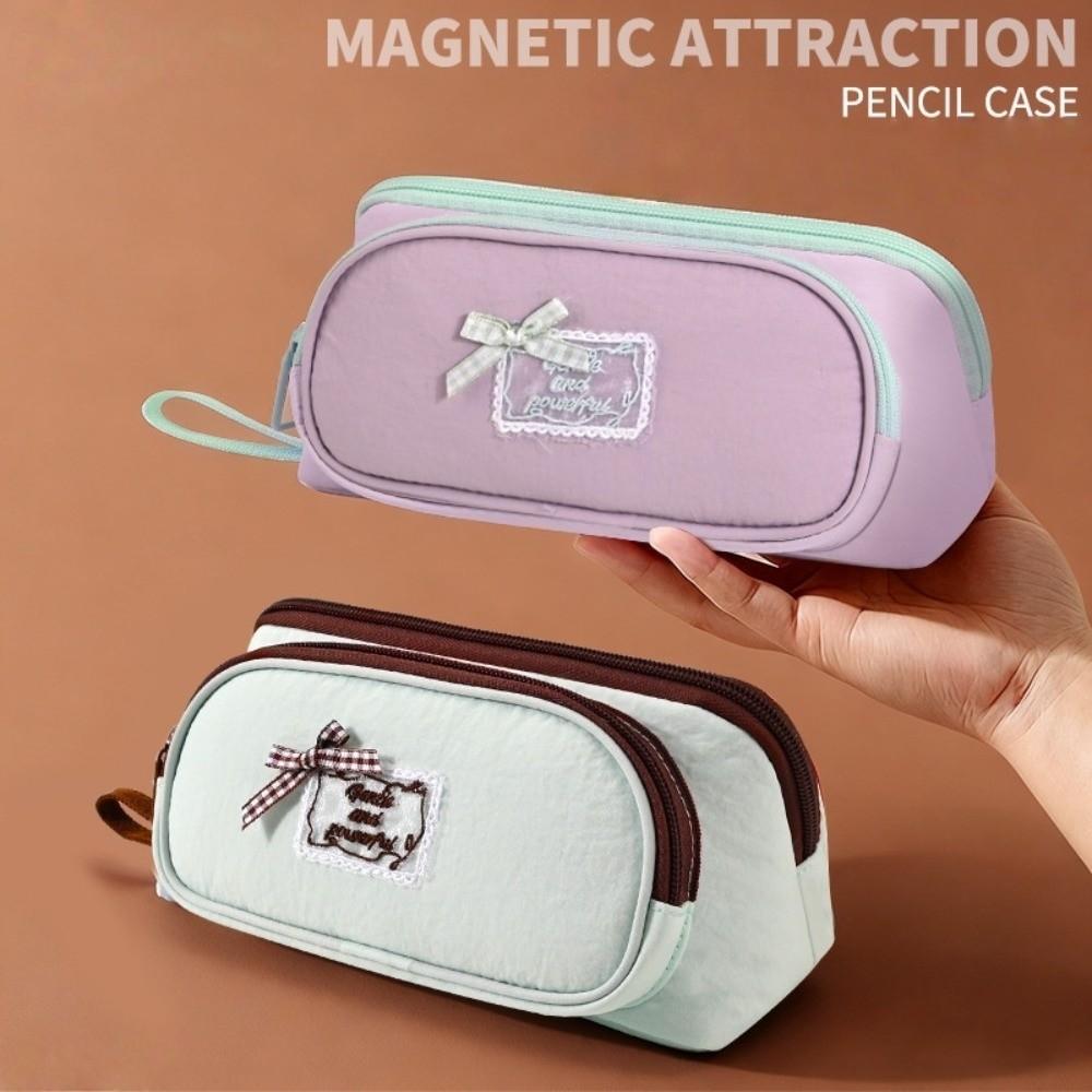 Bowknot Magnetic Bow Pen Bag Triangle Pencil Bag Makeup Bag Pencil Case Women