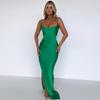 Вечернее платье макси на бретелях, женское облегающее зеленое длинное клубное платье без рукавов с разрезом, летняя одежда 2022