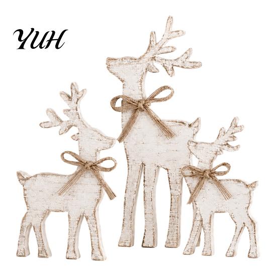 Decorative Wooden Elk Sign 3Pcs/Set Christmas Table Sign, Rustic Reindeer Family Tabletop Decoration, Seasonal Home Decor Jute Rope Bow Centerpiece