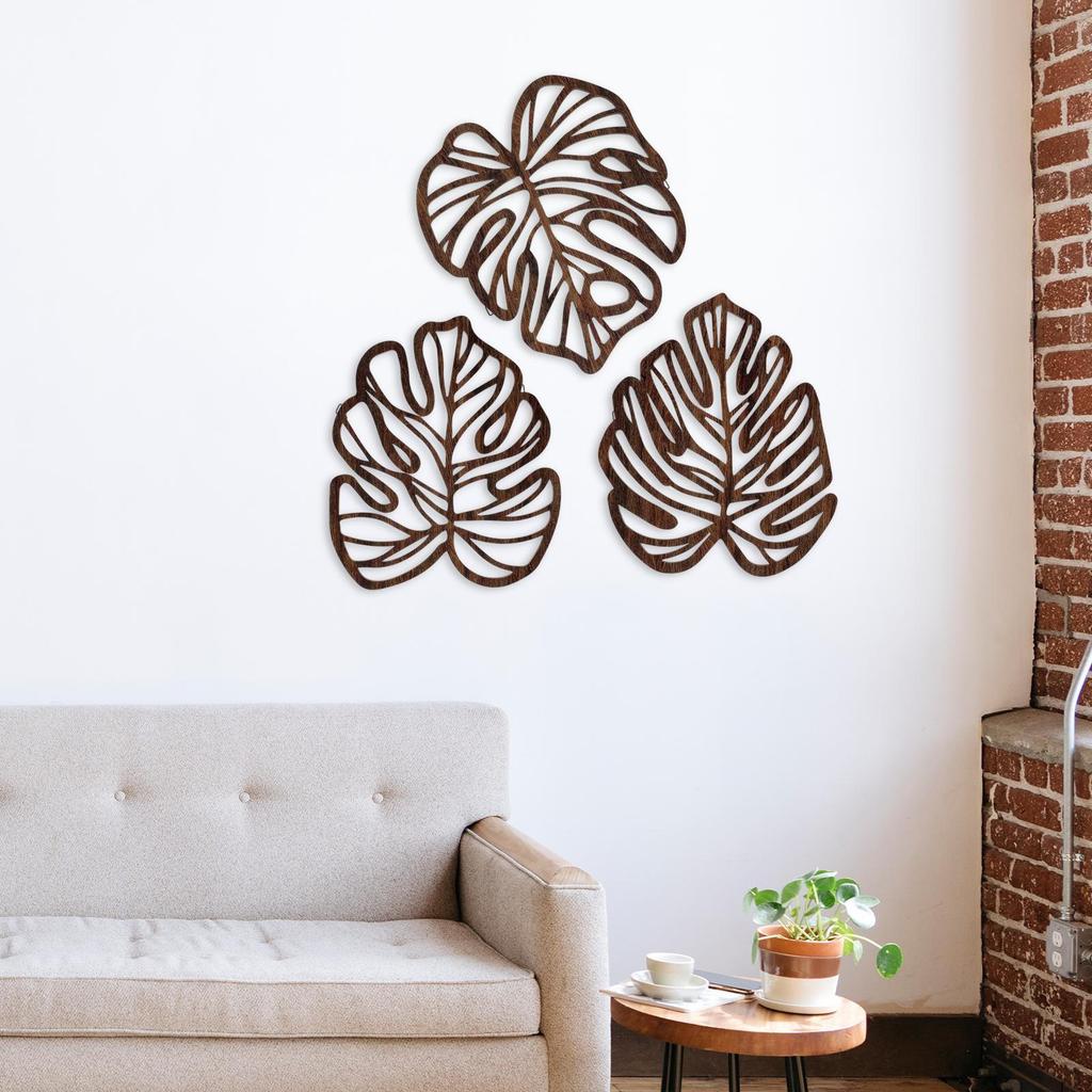 3 Pieces Palm Leaves Wood Art for Living Room And Garden