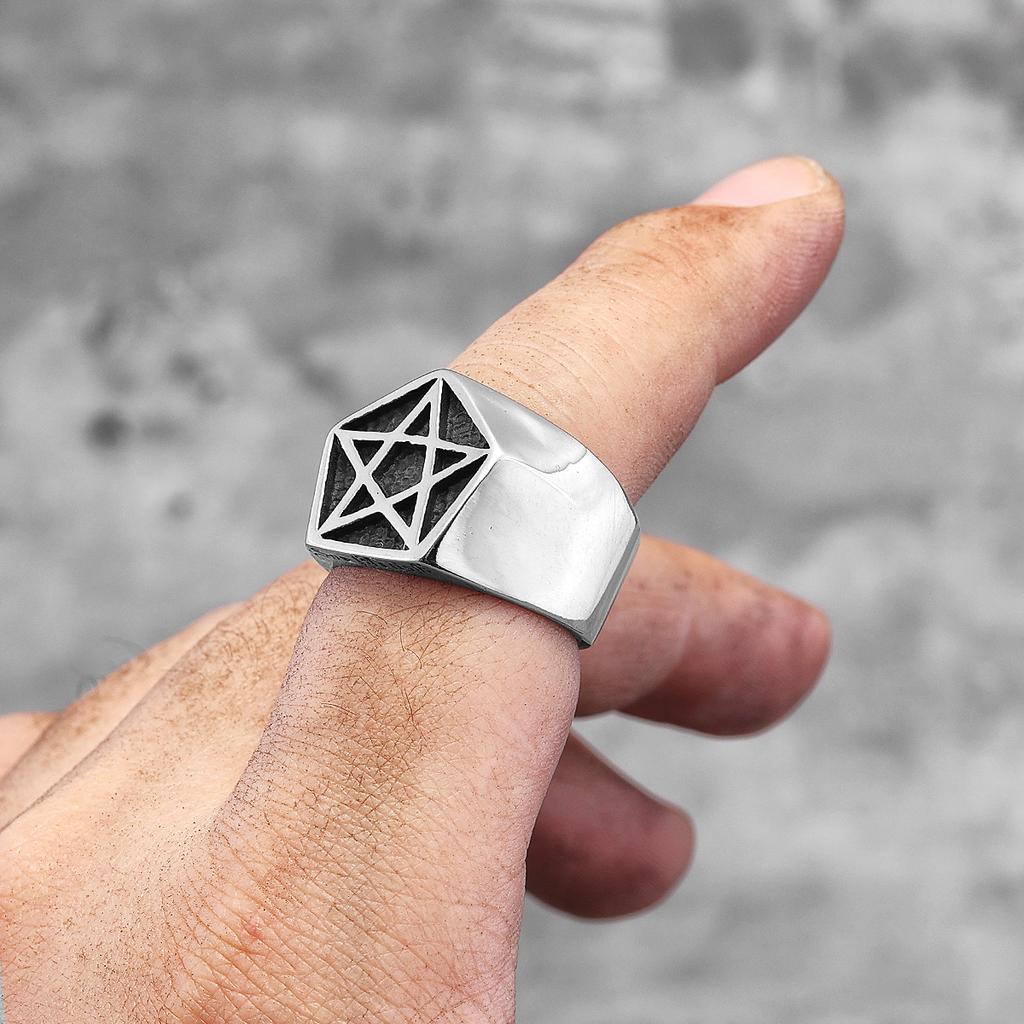Simple Pentagram Stainless Steel Mens Rings Punk Charm Unique Amulet for Male Boyfriend Biker Jewelry Creativity Gift