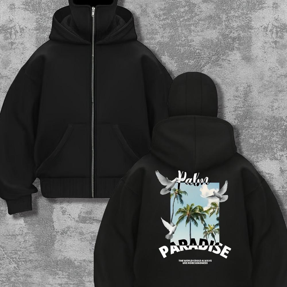 Двойная шапка, двойной воротник Мужская и женская модная толстовка с капюшоном в уличном стиле с принтом в виде молнии