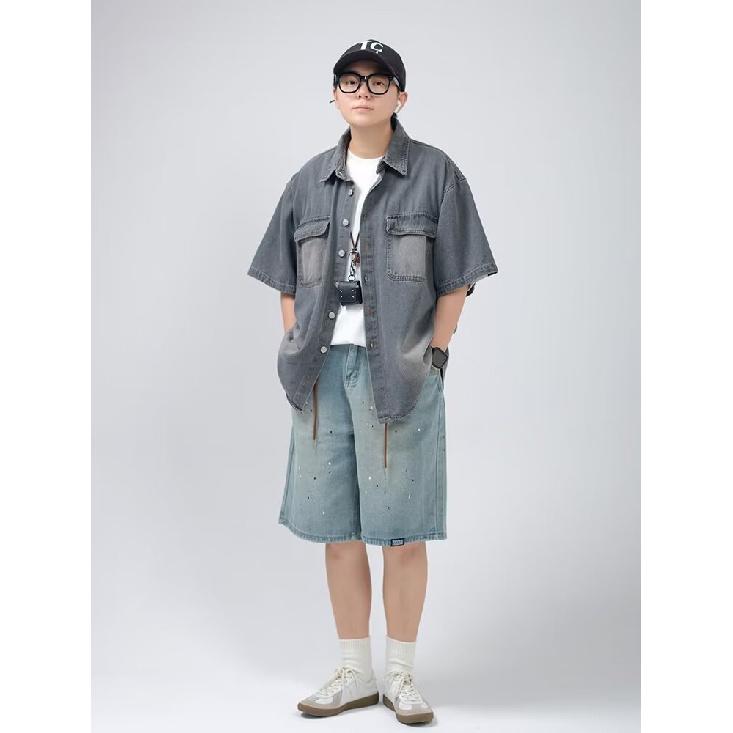 Рубашка с коротким рукавом в стиле ретро из джинсовой ткани, летняя модная мужская и женская марка, японский ретро-тренд с коротким рукавом, классная и свободная рубашка