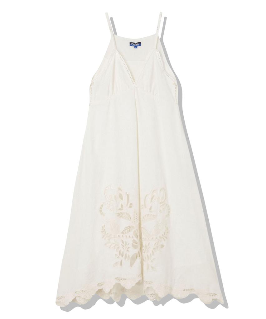 Penfield Laser-Cut Embroidered Shirring Dress White_Fs2Ws54F