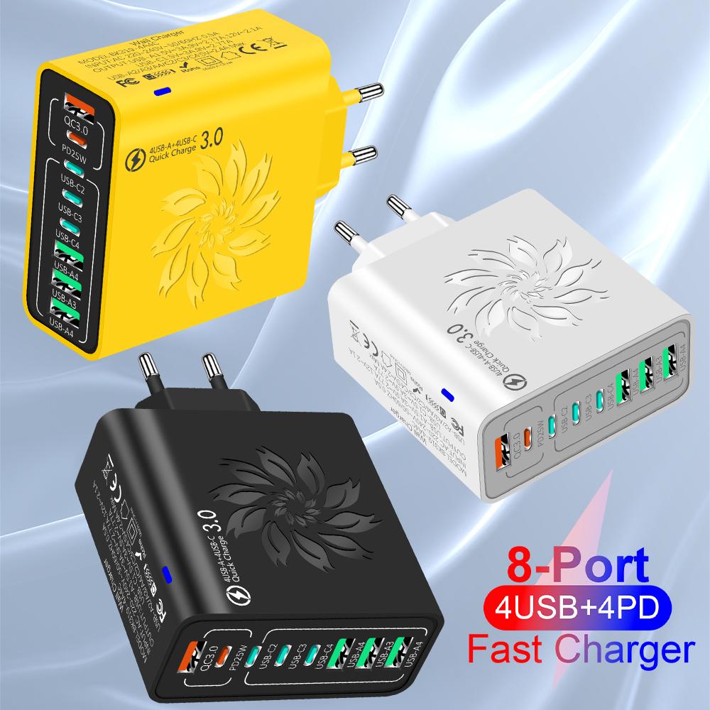 Всего 65 Вт4 USB 4 Type C Зарядное устройство Великобритания/Южная Корея QC3.0 Настенный Адаптер для телефона для iPhone 16 15 14 Xiaomi Samsung