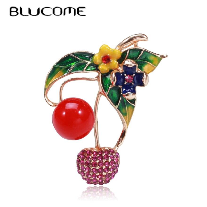 Blucome Новые броши с красной вишней для женщин, модные булавки, джентльменское платье, шляпа, украшение, костюм, брошь-корсаж, воротники, клипса