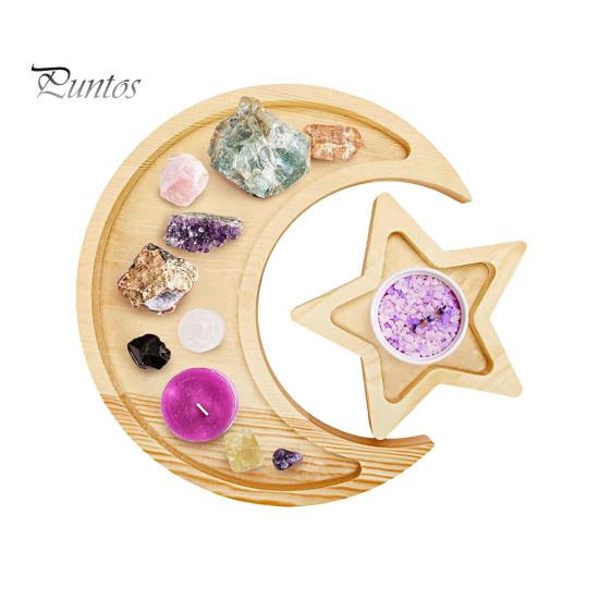 Moon Star Wooden Plate Jewelry Tray Smooth Edge Burr Free Dessert Party Serving Tray Ramadan Decoration