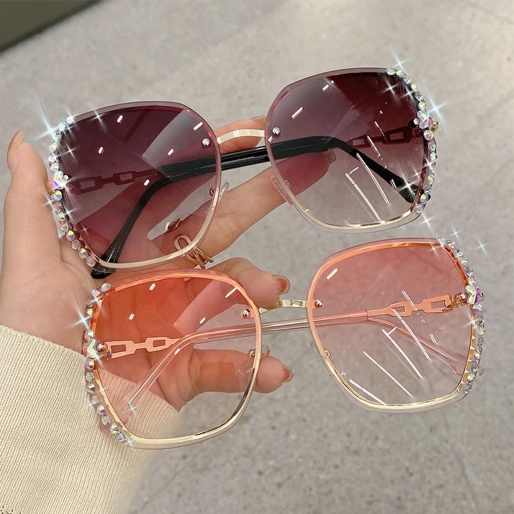 Stylish Design Rhinestone Sunglasses Women Oversized Rimless Sun Glasses