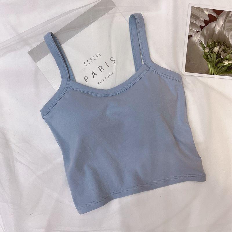 Женский топ-майка в корейском стиле с фиксированными чашками, спортивный топ-труба с защитой от обнажения (Wire-Free)
