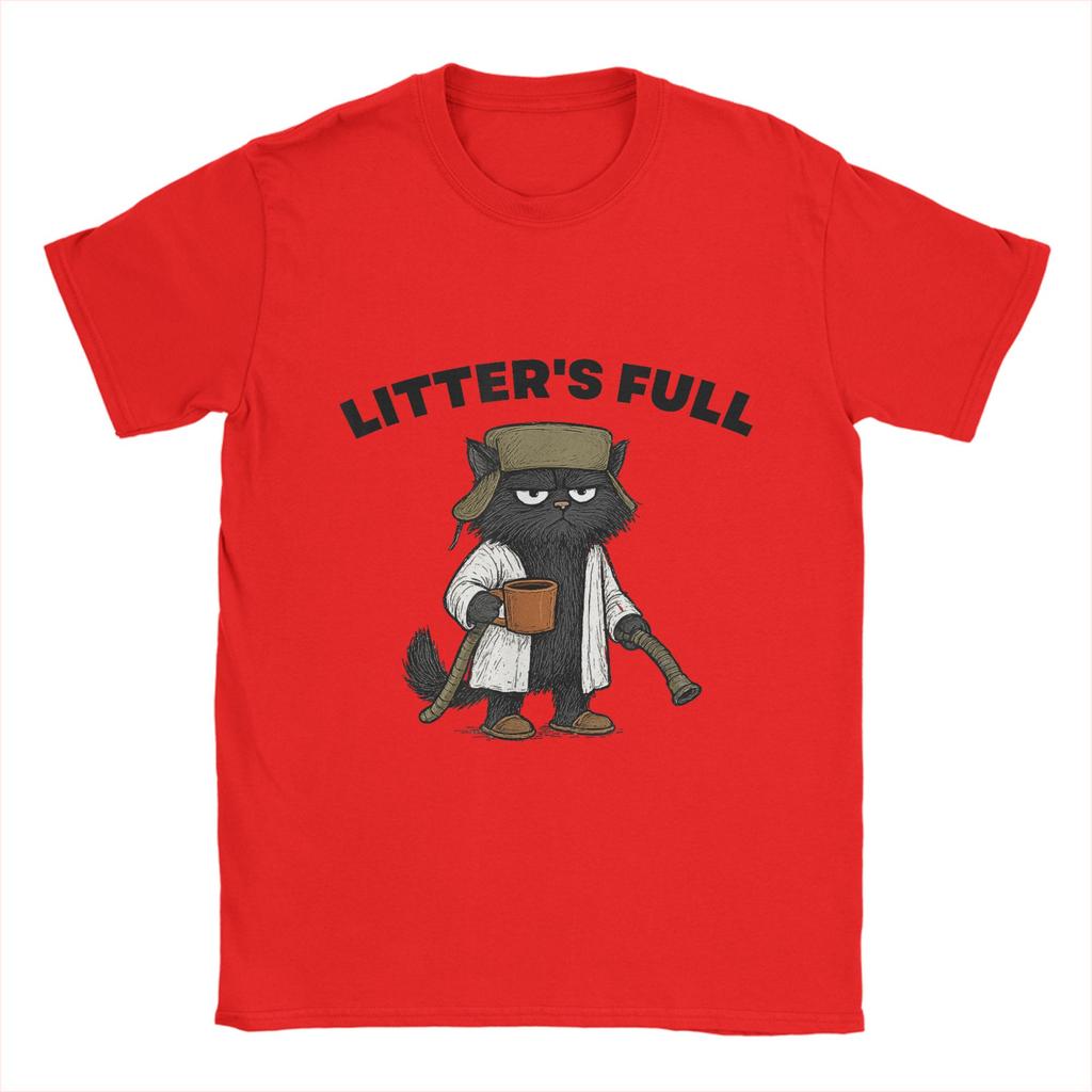 Funny Litters Full Cat Men's T Shirts Vintage Tee Shirt Short Sleeve Round Collar T-Shirts 100% Cotton Summer Tops