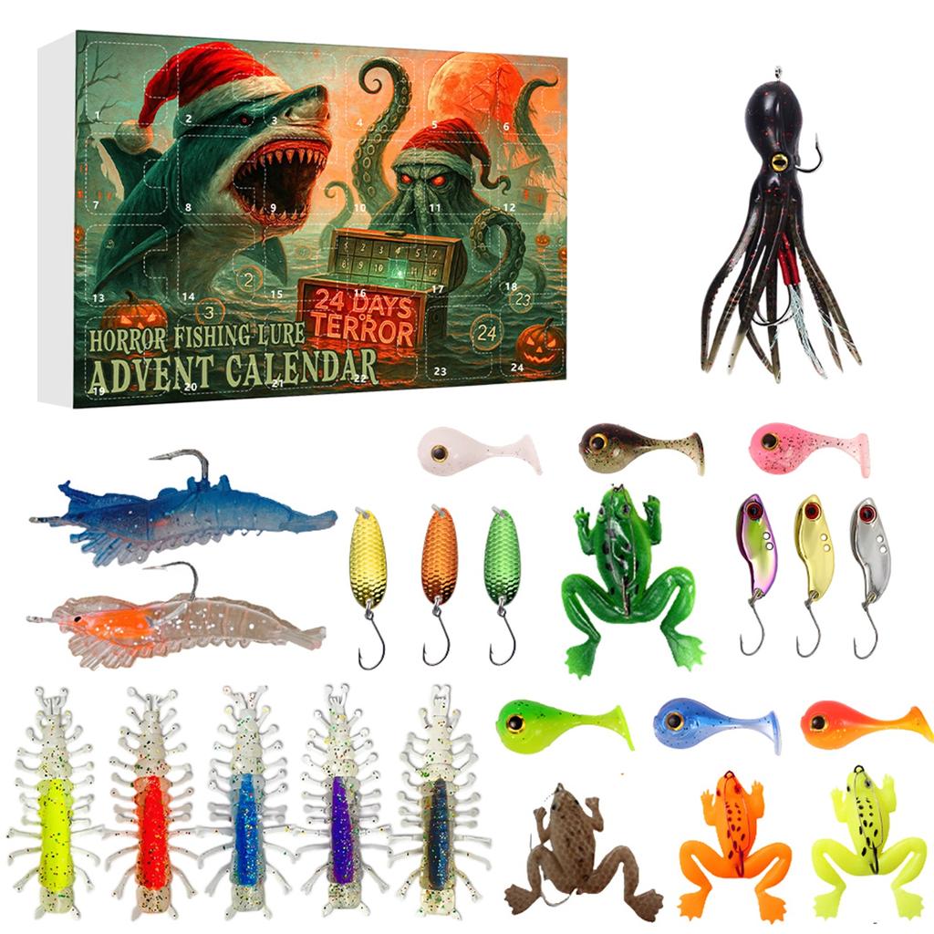 3D 24 шт. Адвент-календарь Рыбалка Рождественский Обратный отсчет, Адвент-календарь с рыболовными снастями Для Взрослых Мужчин Подростков Мальчиков, Рождественский Подарок-сюрприз