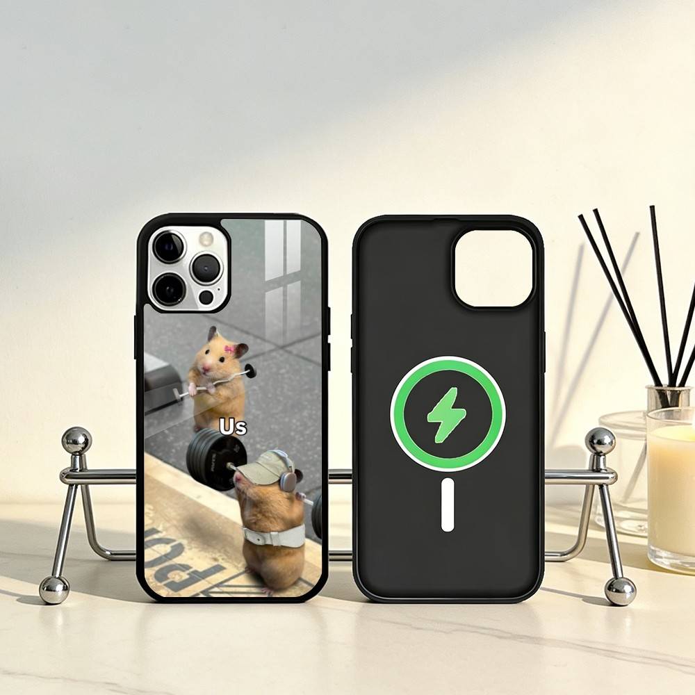 Cute Gym Hamster Phone Case For iPhone17,16,15,14,13,12,11 Plus,Pro Max Magnetic For Magsafe Wireless Charging