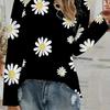 Long Sleeve Crew Neck Breathable Sunflower Print T-shirt for Women - Comfortable Casual Top for Spring and Autumn
