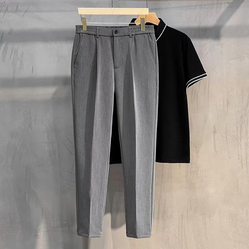 Plus Size Spring Summer Men's Casual Pants Suit Pant Slim Fit Work Elastic Waist Jogging Business Trousers Male Black