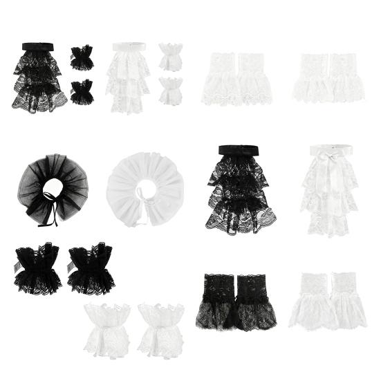 Ruffle Collar And Cuffs Clown Ruffle Collar White Black Lace Jabot Retro Victorian Collar for Cosplay Halloween Costume Party Accessory