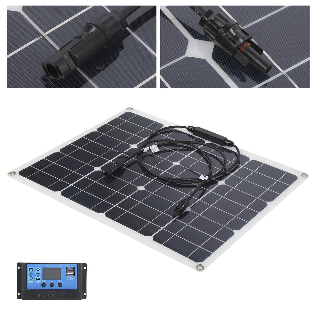 40W Solar Panel Dual USB Charger with 12V/24V PWM Controller 3.3ft Extension Cable20A