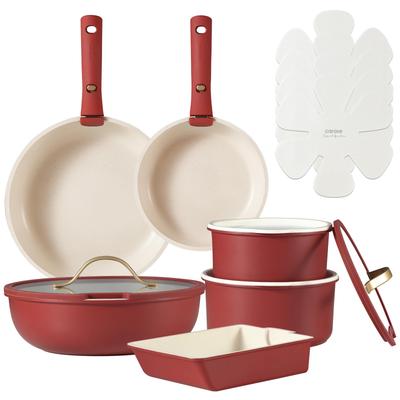 CAROTE Набор сковородок из 16 предметов Набор кастрюль Совместимо с печами IH и газовыми плитами Не содержит PFOA Не содержит PFOS Съемная ручка Мраморное покрытие Легко мыть Роскошные ручки