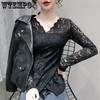 Autumn and Winter Padded Sexy V-neck Long-sleeved Cross Slim Age-reducing Blouse Hundred Lace Bottoming Shirt
