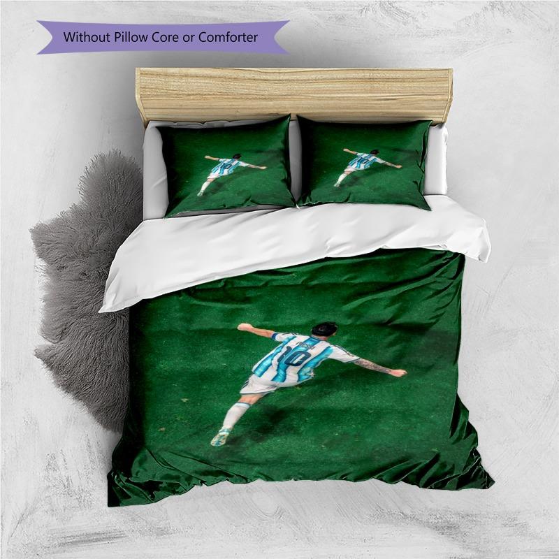 Argentina No.10 Football Player Back View Grass Pitch Print 3 Pieces Duvet Cover Set Soccer Sports Bedding Bedroom Decor Without Pillow Core Comforter
