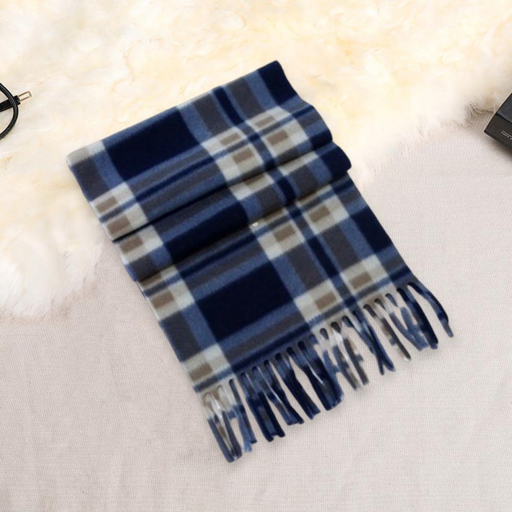 Plaid Scarf Velvet Shawl Plaid Print Unisex Winter Scarf with Tassel Detailing Double-sided Plush Material for Warmth for Men