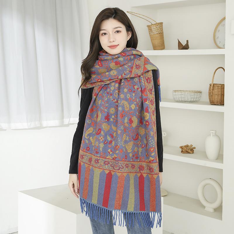 Women's Ethnic Style Jacquard Shawl: Thick, Warm Imitation Cashmere Scarf for Autumn/Winter
