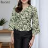 ZANZEA Women Casual V-Neck 3/4 Sleeve Loose Print Blouse