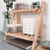 Multi-function Double Layer Flower Pot Storage Rack Foldable Wooden Shelf