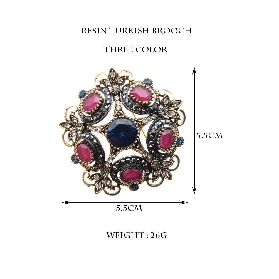 Women's Flower Brooch Resin Vintage Gold Color Hollowed-out Round Star Brooch