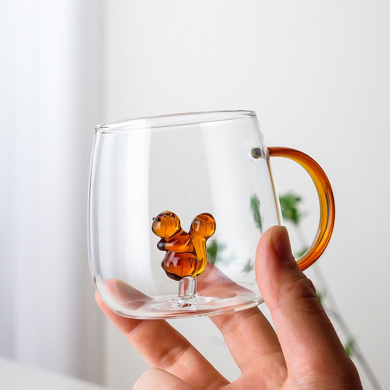 3D Cartoon Animal Glass Cup with Colored Handle - High Borosilicate Household Gift