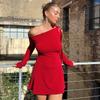 Сексуальное женское платье с открытыми плечами и диагональным воротником, модное тонкое мини-короткое платье трапециевидной формы с длинным рукавом, одежда для вечеринок и клубов 30614