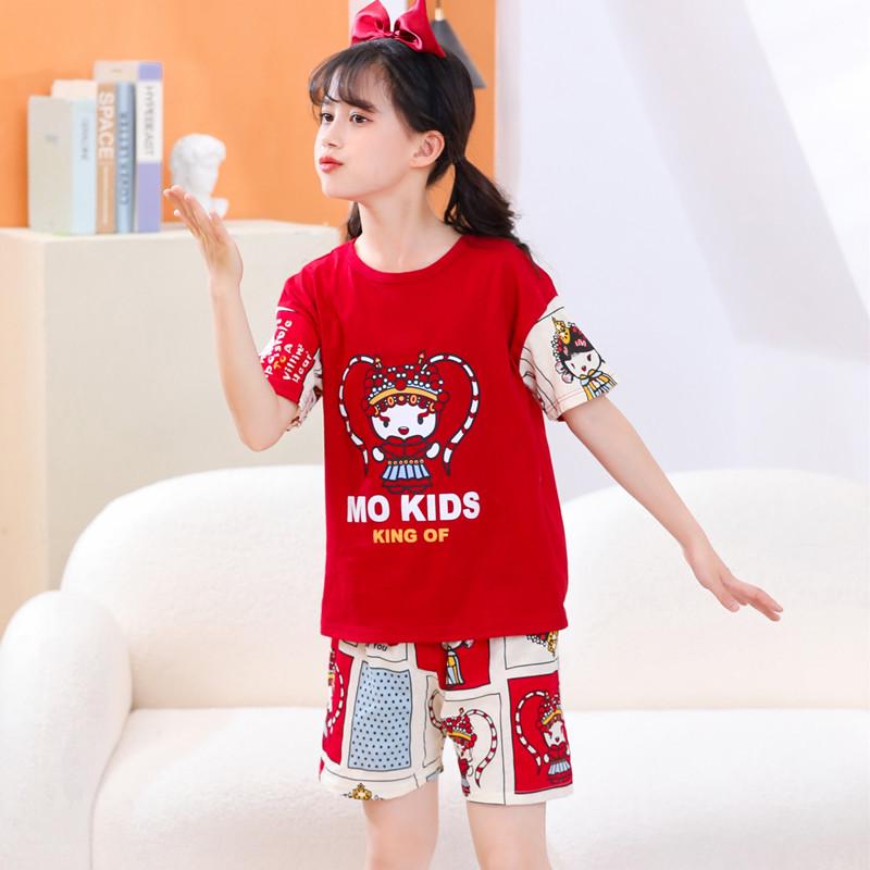2024 Детский летний хлопковый пижамный комплект с коротким рукавом - Дизайн «Принцесса» для девочек